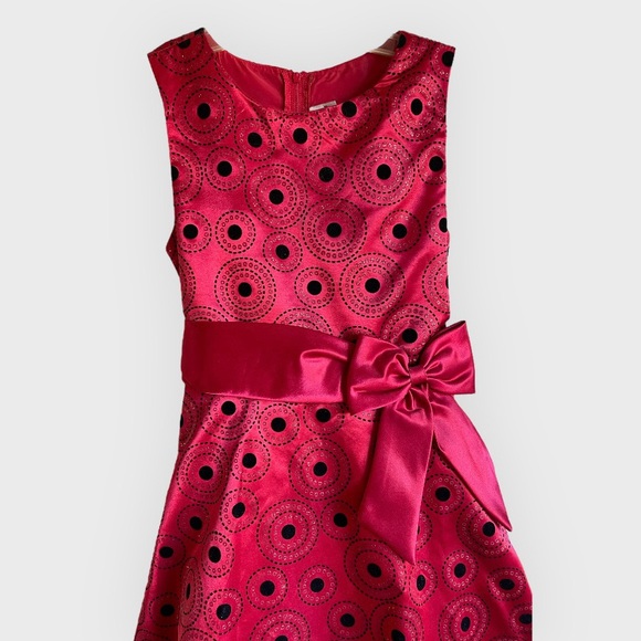 *2 for $20* Red dress with black & silver designs and side bow. Size juniors 14. - Picture 4 of 11
